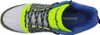 Top-down view of a black and neon green safety shoe with blue interior. Produktbild-Vorschau
