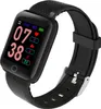 A black smartwatch with a textured band is shown against a white background. The watch face displays time, date, and fitness metrics. Podgląd zdjęcia produktu