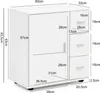 A diagram showing the dimensions of a white cabinet with a door and drawers. Náhled obrázku produktu