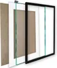 An exploded view of a picture frame's components, including the backing, matting, glass, and frame itself, laid out on a white background. Produktbild-Vorschau