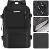 A collage of images showing a black backpack and close-ups of its features. Produktbild-Vorschau