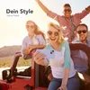 Four friends are taking a selfie in a red jeep on a sunny day. Produktbild-Vorschau