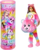 A Barbie doll in a rainbow-colored outfit and a matching bear costume, standing next to its packaging. Produktbild-Vorschau