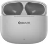 A pair of gray wireless earbuds in their white charging case with the lid open. Voir les images du produit