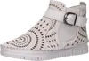 A white bootie with intricate cut-out details and a buckle strap. Anteprima dell’immagine prodotto