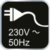 An image showing a power plug symbol and electrical specifications. Produktbild-Vorschau