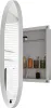 A white oval medicine cabinet with its door open, revealing shelves stocked with toiletries. Podgląd zdjęcia produktu