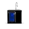 A black outdoor kitchen unit with a sink and a refrigerator, against a white background. Produktbild-Vorschau