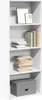 A white bookshelf with four shelves, containing books and a storage box. Náhled obrázku produktu
