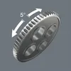 A close-up, angled view of a metal gear with teeth, against a plain gray background. Arrows indicate a 5-degree rotation. Produktbild-Vorschau