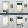 A collage of four images showing a pleated blind in different positions on a window, with decorative items on the windowsill. Produktbild-Vorschau