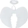 A pair of white angel wings and a matching halo headband are displayed against a white background. Anteprima dell’immagine prodotto