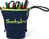 A pencil case filled with pens and scissors, standing upright. Náhled obrázku produktu