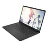 A black HP laptop is shown at an angle against a white background. The laptop screen displays an image of a skateboarder performing a trick with palm trees and buildings in the background. Produktbild-Vorschau