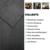 A marketing image showing a rubber stall mat with text describing its features and small inset images of animals in stalls. Produktbild-Vorschau