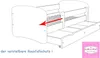 Diagram showing how to adjust a bed guard on a child's bed. Produktbild-Vorschau