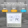 A digital thermostat is shown with marketing text and feature highlights in the background. Náhled obrázku produktu