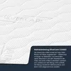 A close-up of a white mattress cover with a dark blue overlay containing product information. Produktbild-Vorschau