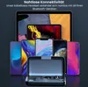 A collection of smartphones and a tablet are displayed behind an open charging case for wireless earbuds. Produktbild-Vorschau