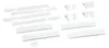 A collection of white plastic parts, likely for assembling a refrigerator or freezer door hinge system. Produktbild-Vorschau