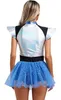 A woman wearing a futuristic astronaut costume, viewed from the back. Produktbild-Vorschau