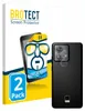 A product shot featuring packaging and a smartphone with a camera protector. Produktbild-Vorschau