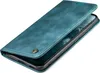 A teal flip case for a smartphone is shown from a slightly elevated angle, with the cover partially open. Produktbild-Vorschau