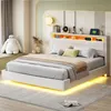 A bedroom scene featuring a white bed with LED lighting. Anteprima dell’immagine prodotto