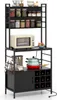 A black kitchen baker's rack filled with various kitchen items. Podgląd zdjęcia produktu