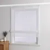 A white sheer Roman blind with a wave pattern is displayed in a window. Produktbild-Vorschau