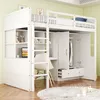 A white loft bed with a desk, wardrobe, and shelves, set up in a room with light green walls and a wooden floor. Anteprima dell’immagine prodotto