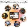 A collage of circular images showcasing different uses of a tablet, arranged around a central tablet displaying multitasking. Produktbild-Vorschau