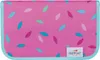 A close-up of a pink pencil case with a pattern of colorful leaf shapes. Produktbild-Vorschau