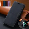 A black leather flip phone case is shown, with a small inset showing a phone inside the case. Produktbild-Vorschau