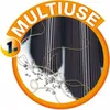 A circular graphic with the word "MULTIUSE" at the top, a number "1." inside a circle on the left, and a close-up view of dark bristles with some debris and string in the foreground. Produktbild-Vorschau