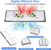 Diagram illustrating the function of a HEPA filter, showing dirt and particles being trapped. Produktbild-Vorschau