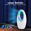 A white bladeless fan with colorful LED lights, emitting blue air currents with snowflake graphics. Náhled obrázku produktu