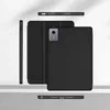 A black tablet case is displayed from multiple angles against a textured light gray and white background. Náhľad obrázku produktu