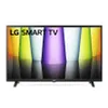 A black LG smart TV is displayed on a stand against a background of colorful abstract shapes. Anteprima dell’immagine prodotto