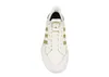 A top-down view of a white Adidas sneaker with gold stripes. Produktbild-Vorschau