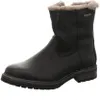 A black leather boot with a fur lining is shown against a white background. Produktbild-Vorschau