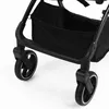 Close-up view of the wheels and storage basket of a black stroller. Náhľad obrázku produktu