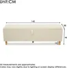 A beige storage bench with dimensions indicated. Anteprima dell’immagine prodotto