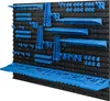 A wall-mounted tool organizer system with various blue plastic holders and shelves attached to a black pegboard. Náhled obrázku produktu
