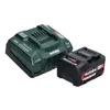 A Metabo battery charger and a Metabo battery pack are shown against a white background. Produktbild-Vorschau