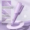 Lavendel-Haarcrimper auf passendem Ständer, mit Detailhinweisen für Hitzeschutz, Temperaturanzeige und Kabel mit Drehgelenk Produktbild-Vorschau
