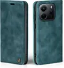 A teal flip cover phone case is shown from two angles, one closed and one open, revealing the phone inside. Produktbild-Vorschau