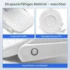 A collage of close-up images showcasing the features and materials of a shower footrest. Produktbild-Vorschau
