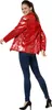 A woman wearing a red sequined jacket and blue jeans, posing against a white background. Produktbild-Vorschau
