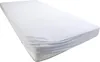 A white fitted sheet is shown on a mattress, with the elastic edge bunched up. Produktbild-Vorschau